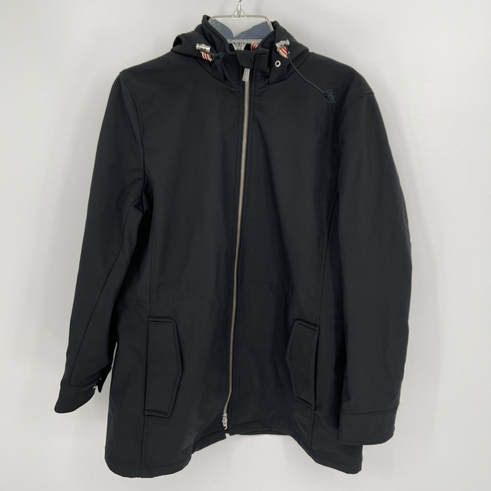 Lands' End Women's Black Softshell Fleece Lined Hooded Zip Up Rain Jacket Size S